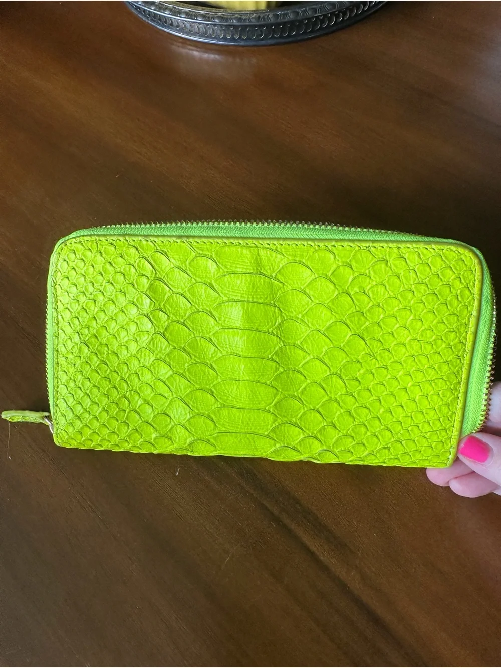 Tory Burch Neon Lime Textured Zip Wallet